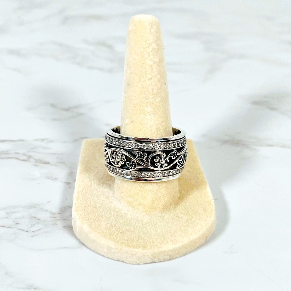 GIA Sterling Silver CZ Spinning Ring